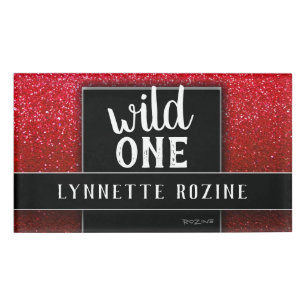 Badge D'identification Rouge Rubis Paillettes Noir et Blanc Wild One