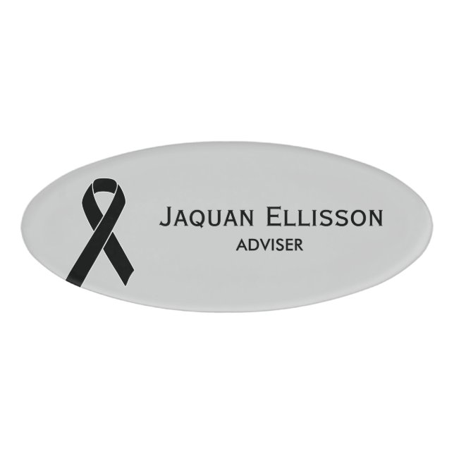 Badge D'identification Ruban Noir + votre message (Devant)