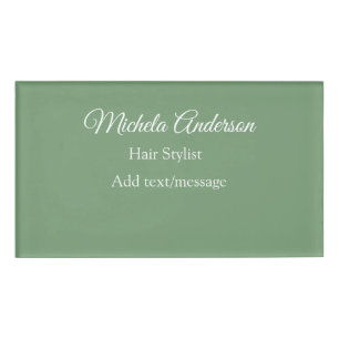 Badge D'identification Sage vert cheveux styliste ajouter nom contact sit