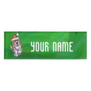 Badge D'identification Saint Bernard mignonne à Santa Chapeau sur Vert