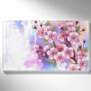 Badge D'identification Sakura rose sur fond de peinture