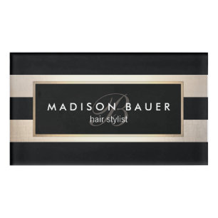 Badge D'identification Salon de beauté en or noir rayé