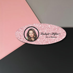 Badge D'identification Salon de coiffure pailleté blush élégant script ph
