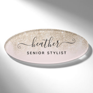 Badge D'identification Salon d'Parties scintillant en rose et en or