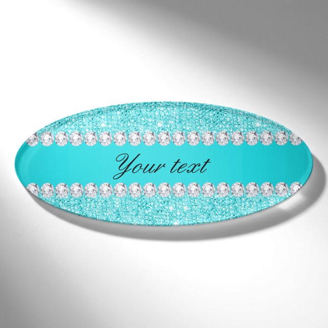 Badge D'identification Séquences et diamants turquoise personnalisés (Devant)