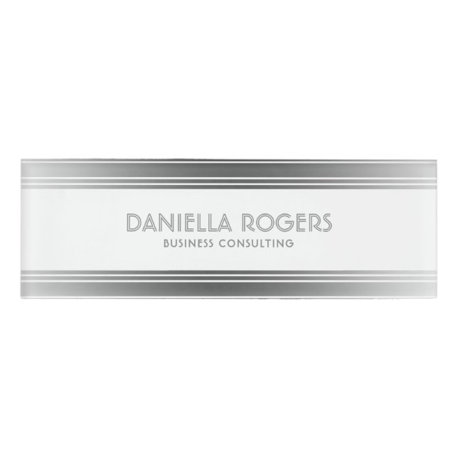 Badge D'identification Silver Gray & White Stripes Geometric Design (Devant)