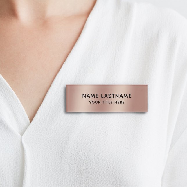 Badge D'identification Simple Basic Minimal Faux Rose Gold Titre moderne (Créateur téléchargé)