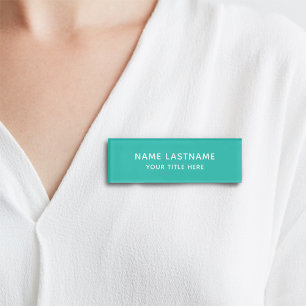Badge D'identification Simple Basic Minimal Turquoise Blanc Titre moderne
