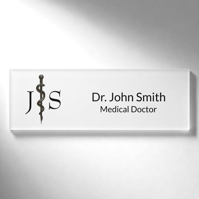 Badge D'identification Simple Médicale Asclepius Noir Professionnel Blanc (Devant)
