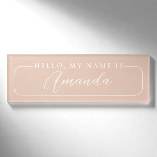 Badge D'identification Simple moderne beige élégant Mariage Blanc (Devant)