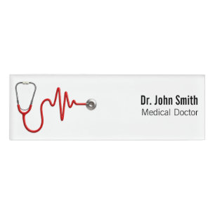 Badge D'identification Stethoscope Médicale ECG Wave EKG Heartbeat Line