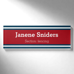 Badge D'identification STRIPES SPORTIFS - Bleu Rouge Blanc + vos idées
