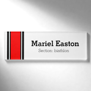 Badge D'identification STRIPES SPORTIFS - Rouge Noir Blanc + vos idées