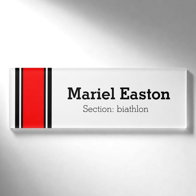 Badge D'identification STRIPES SPORTIFS - Rouge Noir Blanc + vos idées (Devant)