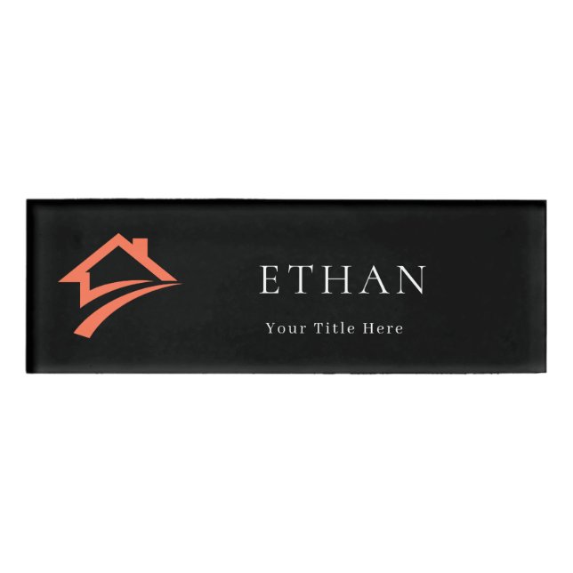 Badge D'identification Stylish Unique Black Real Estate Agent (Devant)