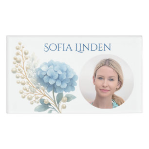 Badge D'identification Styliste des événements Powder Blue Hydrangea Wate