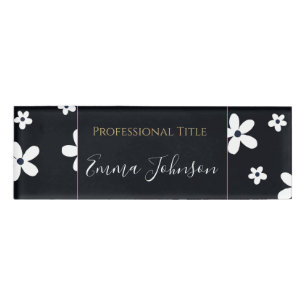Badge D'identification Summer Boho Black White Daisy Flowers