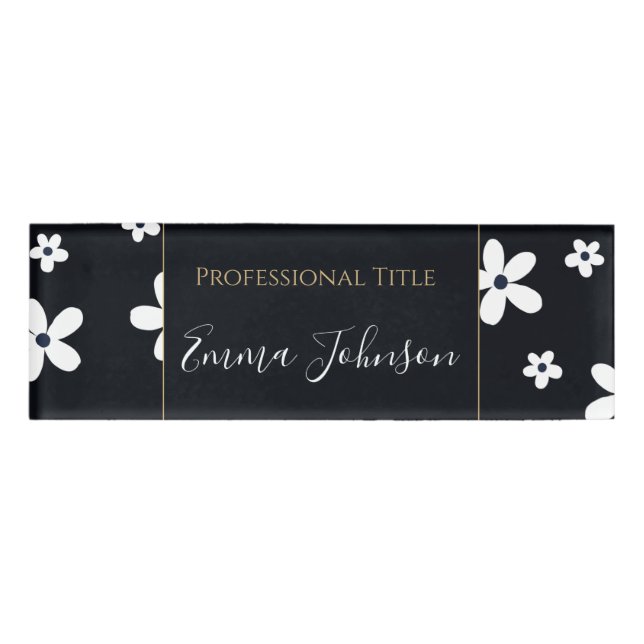 Badge D'identification Summer Boho Black White Daisy Flowers (Devant)