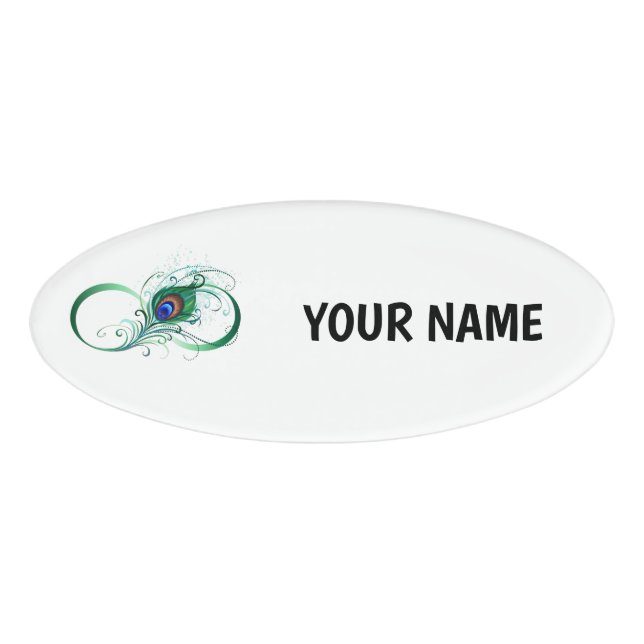 Badge D'identification Symbole d'infini avec plume de paon (Devant)