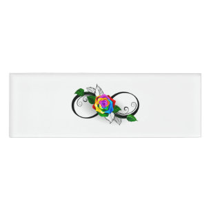 Badge D'identification Symbole d'infini avec Rose arc-en-ciel