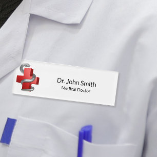 Badge D'identification SYMBOLE ROUGE Médicale Serpent serpent argent