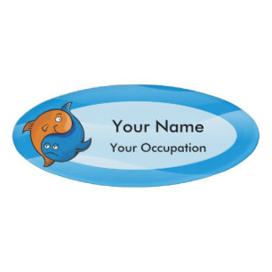 Badge D'identification Tag de Yin Yang Fish Cartoon Oval Name