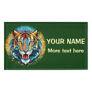 Badge D'identification Tête de tigre couleurs arc-en-ciel peinture taches