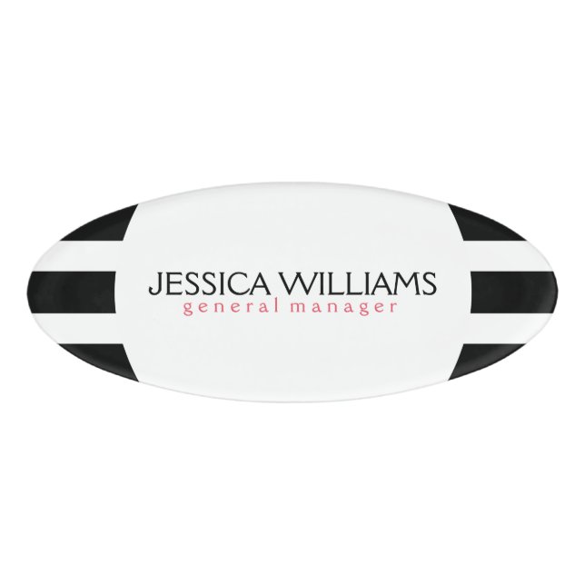 Badge D'identification Trendy Black Et White Stripes (Devant)