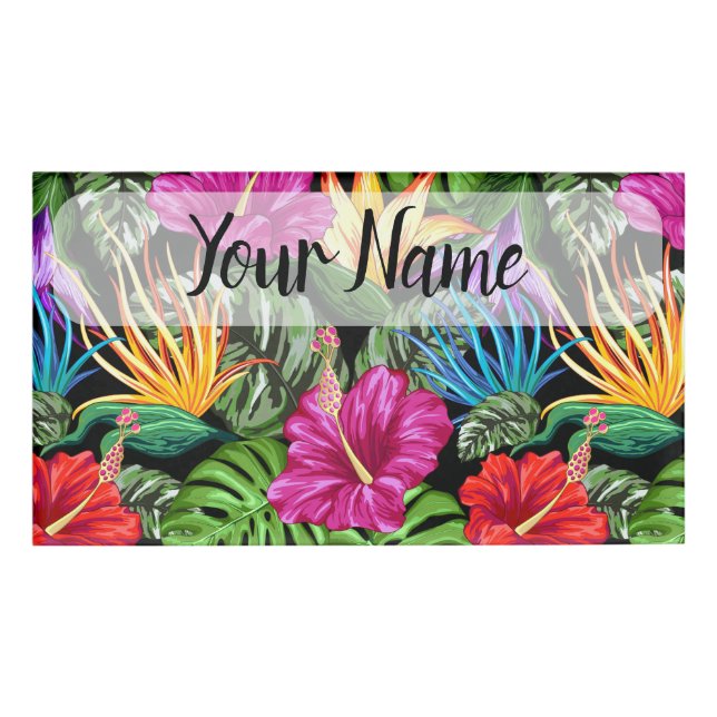 Badge D'identification Tropical Floral Motif d'humeur estivale (Devant)