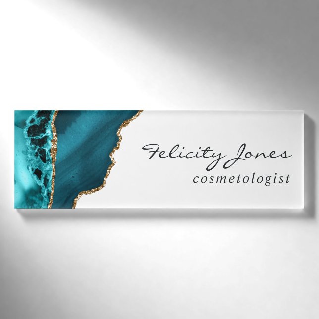Badge D'identification Turquoise - Pierre d'Agate de Géode Turquoise et O (Devant)