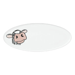 Badge D'identification vache de dessin animé noir blanc rose baiser gris
