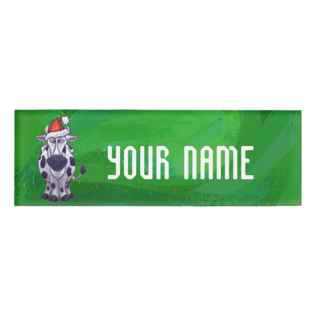 Badge D'identification Vache Noël sur vert (Devant)