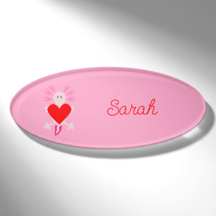 Badge D'identification Valentines Jour Amour Coeur Axolotl Personnalisé