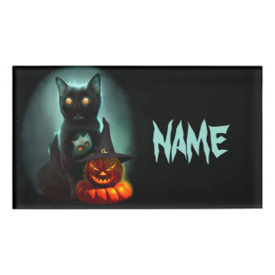 Badge D'identification Vampire Chat et Assistant Citrouille Halloween Sur