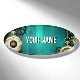 Badge D'identification Veille bijoux Steampunk sur un Arrière - plan vert