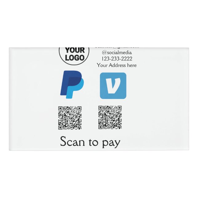 Badge D'identification Venmo paypal scan pour payer ajouter q r code logo (Devant)
