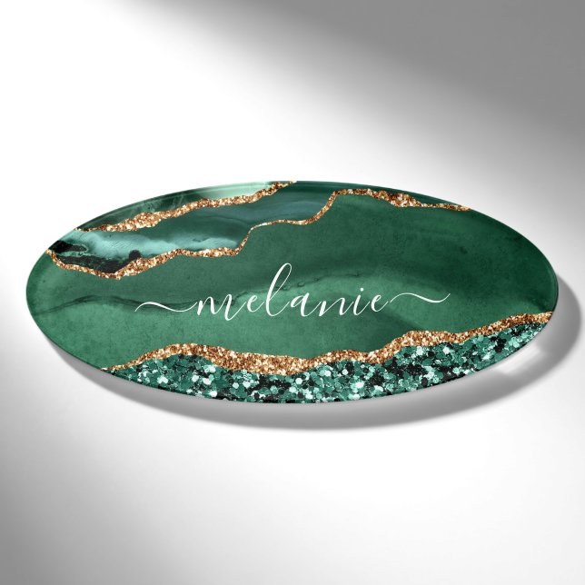 Badge D'identification Vert Agate Or Glitter Geode Marbre Personnalisé (Devant)