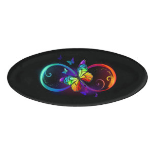 Badge D'identification Vibrant infinity with rainbow butterfly on black