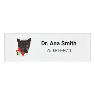 Badge D'identification Vintage Black Chat vétérinaire