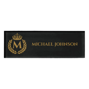 Badge D'identification Vintage Royal King Golden Crown Nom initial Noir
