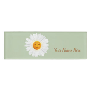 Badge D'identification Visage de smiley de fleur de marguerite
