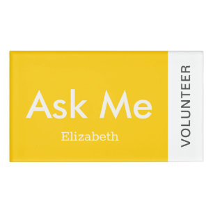 Badge D'identification Volontaire Personnalisé Jaune Me Demander Magnétiq