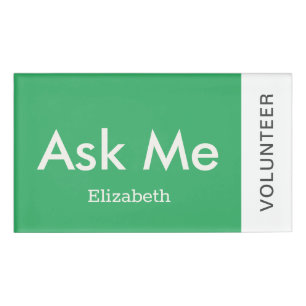 Badge D'identification Volontaire Personnalisé Vert Me Demander Magnétiqu