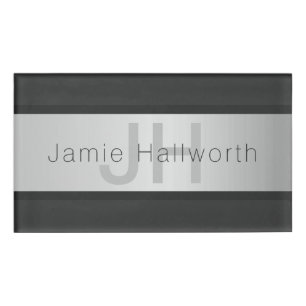 Badge D'identification Votre nom et votre monogramme Gris & Faux Silver