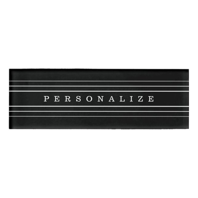 Badge D'identification Your Custom Text & Modern Stripes | Black & White (Devant)