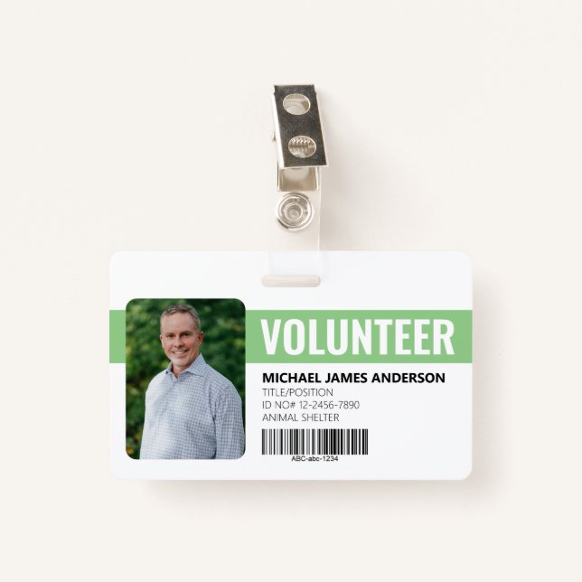 Badge d'identité du volontaire du refuge animal (Devant avec clip)