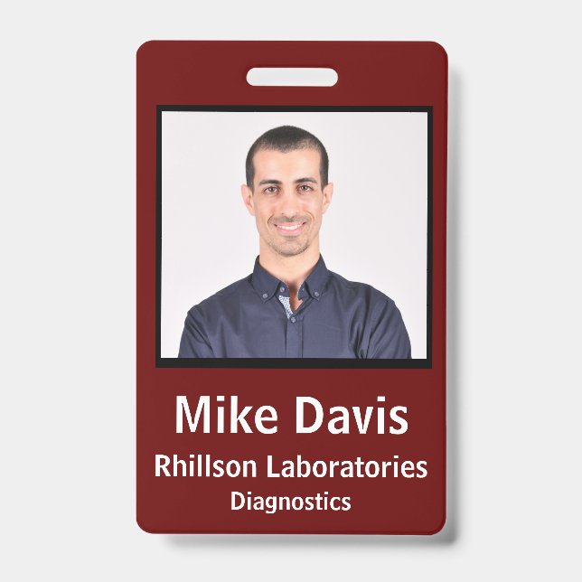 Badge d'identité employé modèle vertical bordeaux (Avant)