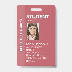 Badge d'identité étudiant de Rose Stripe Homeschoo