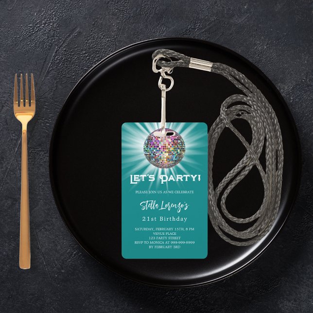 Badge Disco fête turquoise verte invitation anniversaire (Créateur téléchargé)