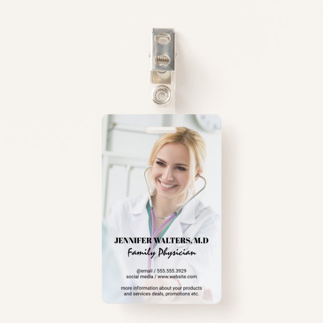Badge Docteur Médicale | Médecin avec stéthoscope (Devant avec clip)